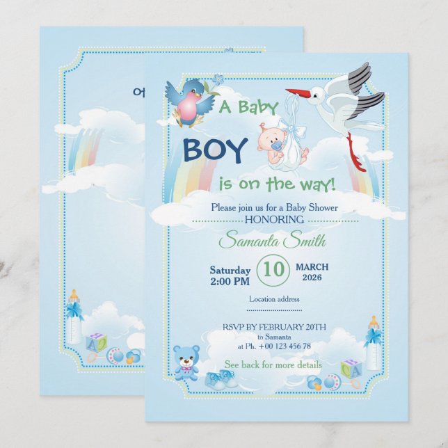 invitation for baby shower, it is a boy (Front/Back)