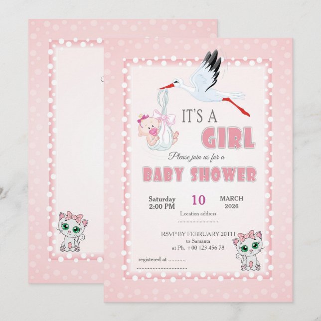 invitation for baby shower, it is a girl (Front/Back)