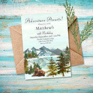 Invitation Forest Adventure Boy Ours Rustiques Fête d'anniver