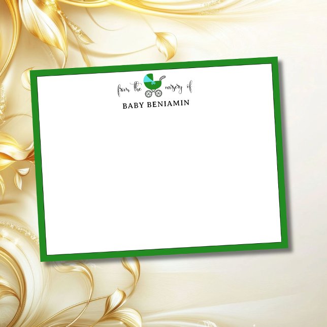 Invitation Forest Green Baby Carriage Nursery Note Card (Créateur téléchargé)
