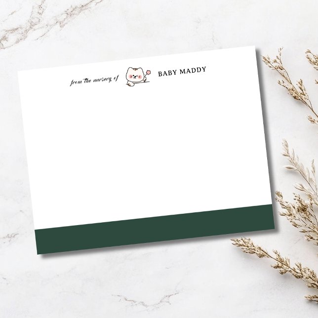 Invitation Forest Green Cute Cat Nursery Stationery Note Card (Créateur téléchargé)