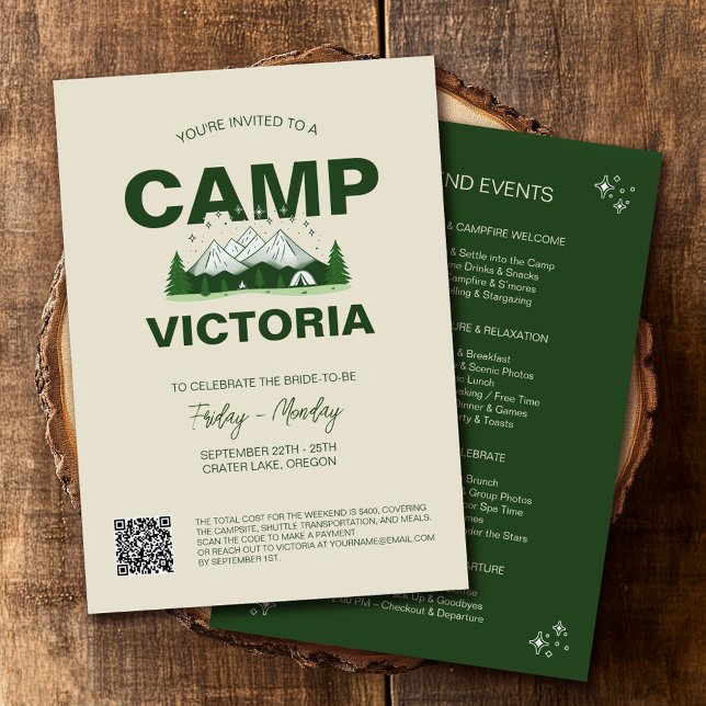 Invitation Forest Green Mountain Camp Itinéraire Bachelorette (Créateur téléchargé)