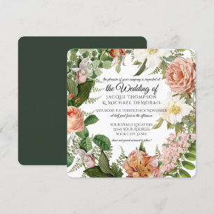 Invitation Forest Green Rose Vintage Botanique Floral Mariage
