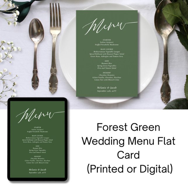 Invitation Forest Green Wedding Flat Menu Card (Créateur téléchargé)