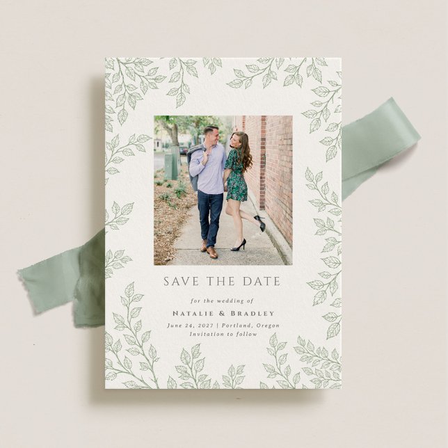 Invitation Forest Grove Sage Green Photo Sauvez la date (Créateur téléchargé)