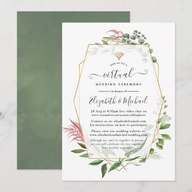 Invitation Forest Herbarium Géométrique en ligne Mariage virt (Devant / Derrière)