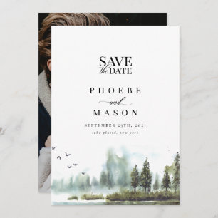 Invitation Forest Lake Woodland Mariage Photo Enregistrer la 