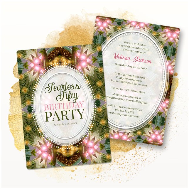 Invitation Forest Magic Green Gold Pink Fractal Lace (Créateur téléchargé)