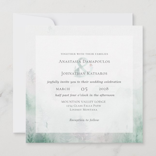 Invitation Forest Pine Tree Rustic Watercolor  (Devant)