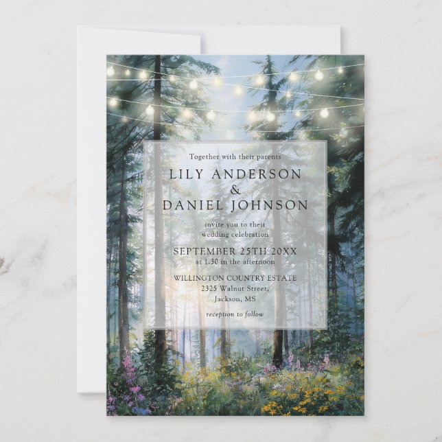 Invitation Forest String Lights Floral All In One Wedding (Devant)