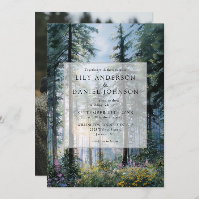 Invitation Forest Wildflower Floral Rustic Wedding Photo (Devant / Derrière)