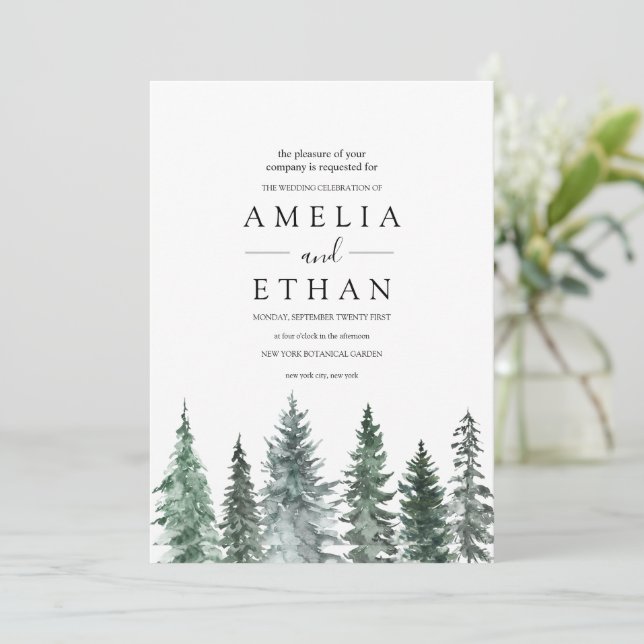 Invitation Forest Wintre Watercolor Wedding (Debout devant)