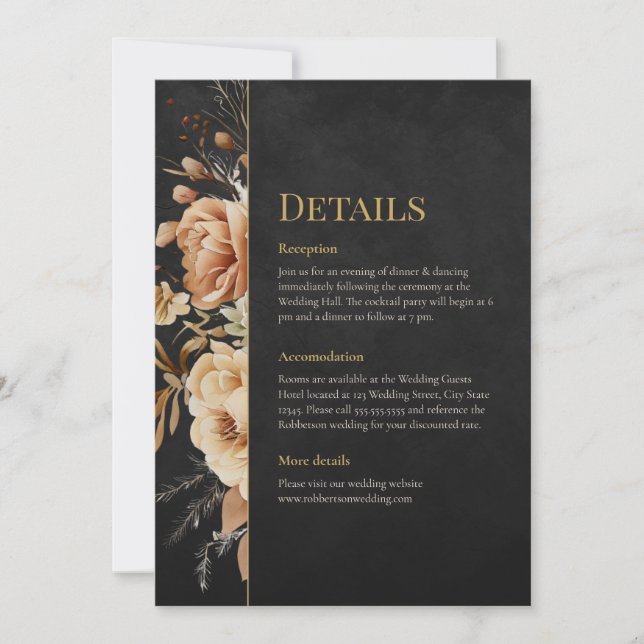 Invitation Forest Witch Black Floral Wedding Details Card (Devant)