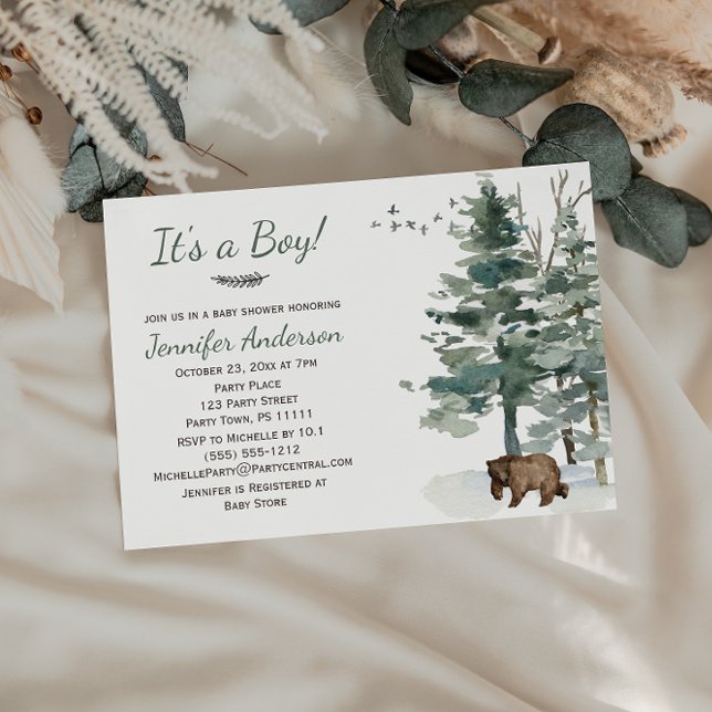 Invitation Forest Woodland Country Bear Baby shower Garçon (Créateur téléchargé)