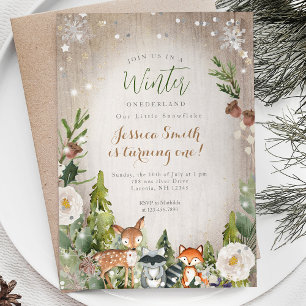 Invitation Forêt animale Forêt rustique Onederland 1er annive