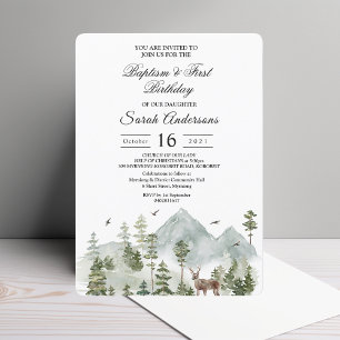 Invitation Forêt Aquarelle   Arbres et Cerf   