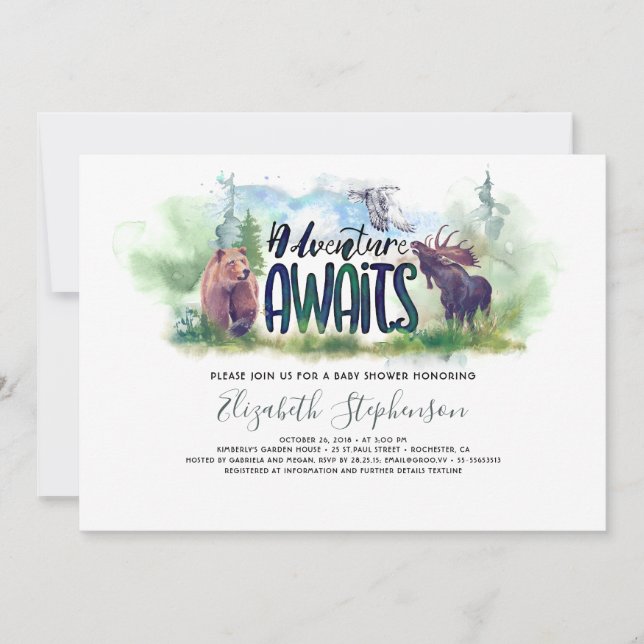 Invitation Forêt Aventure Boy Pays Ours Cerf Baby shower (Devant)