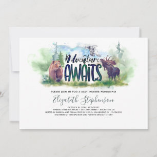 Invitation Forêt Aventure Boy Pays Ours Cerf Baby shower