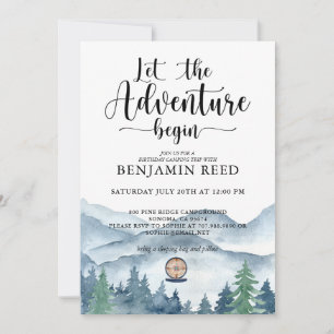 Invitation Forêt Aventure Montagnes Camping Anniversaire