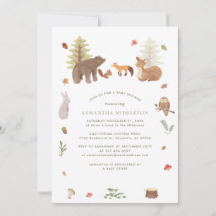 Invitation Forêt Bois Animaux Baby shower mignon