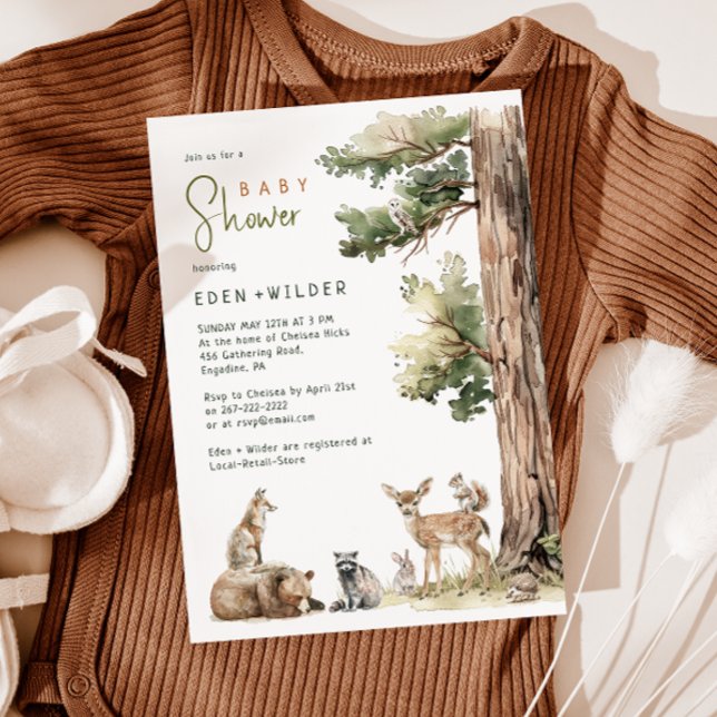 Invitation Forêt Bois Animaux Couples Baby shower (Créateur téléchargé)