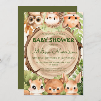 Invitation Forêt boisée Animaux et bois bébé garçon douche