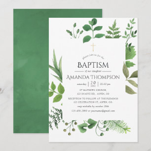 Invitation Forêt boisée de verdure baptême ou christening
