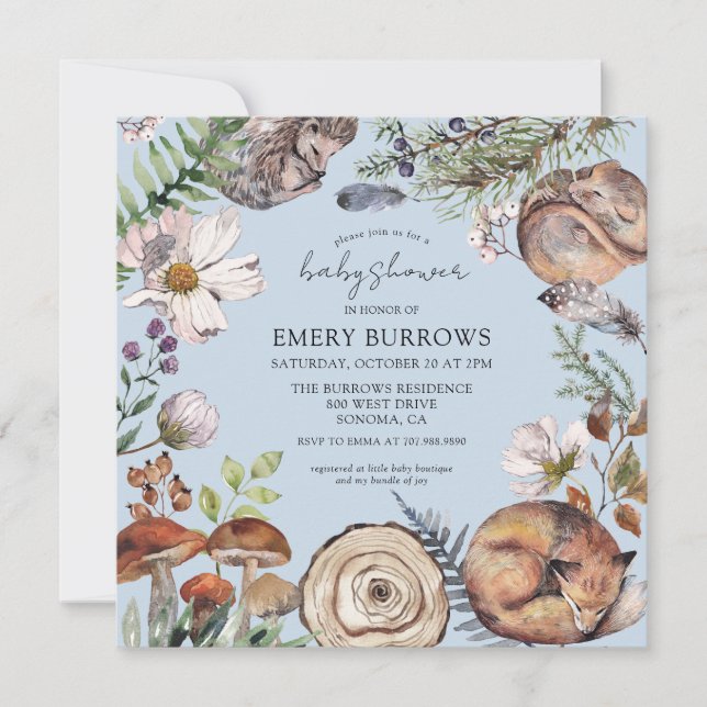 Invitation Forêt boisée mignonne Animaux Garçon Baby shower b (Devant)