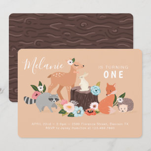 Invitation Forêt boisée mignonne Animaux Premier 1er annivers