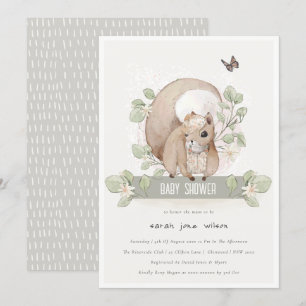 Invitation Forêt boisée mignonne Baby shower d'écureuil flora