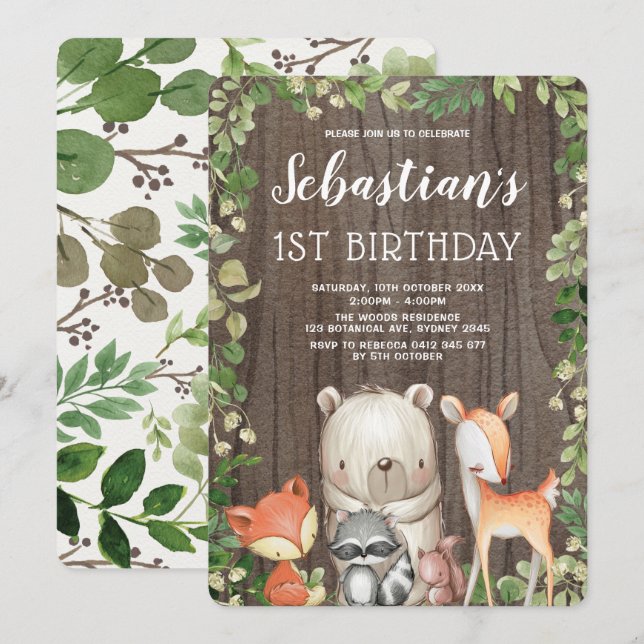 Invitation Forêt boisée russe 1er anniversaire (Devant / Derrière)