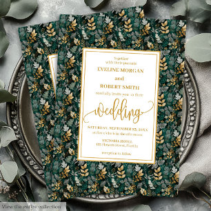 Invitation Forêt classique Green Gold Foliage mariage invite