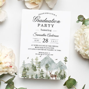 Invitation Forêt d'aquarelle   Arbres Et Cerfs  