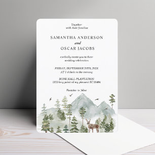 Invitation Forêt d'aquarelle   Arbres Et Cerfs