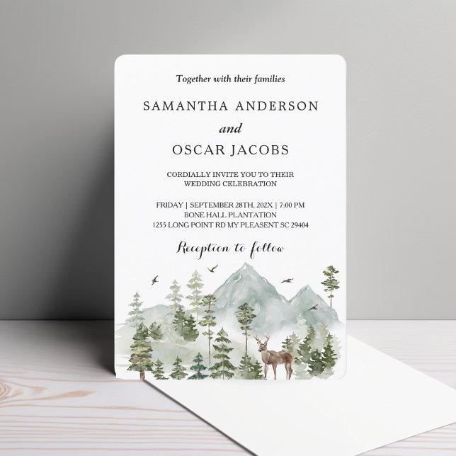 Invitation Forêt d'aquarelle | Arbres Et Cerfs (Créateur téléchargé)