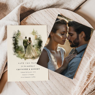 Invitation Forêt d'aquarelle enchantée Photo Enregistrer la d