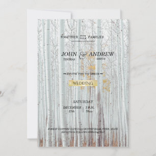 Invitation Forêt de Birch Blanc Mariage d'hiver