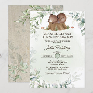 Invitation Forêt de bois animal ours rustique Baby shower gar