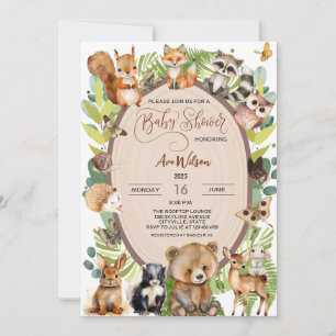 Invitation Forêt de bois Baby shower animal rustique mite