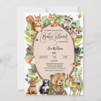 Invitation Forêt de bois Baby shower animal rustique mite