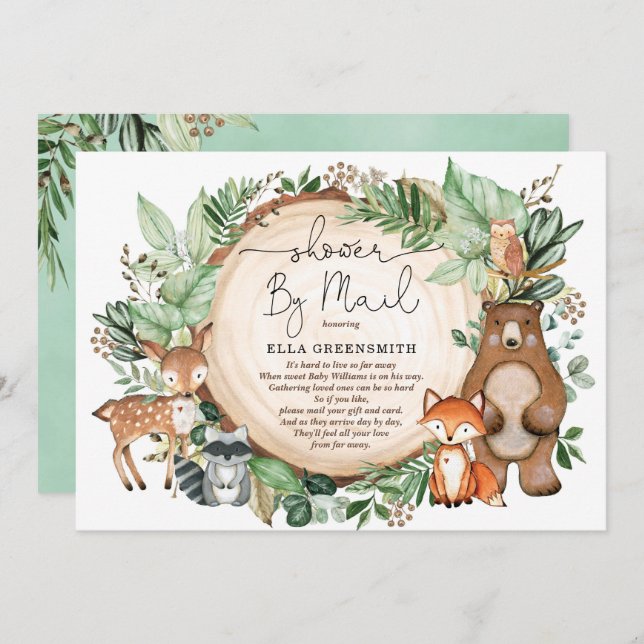 Invitation Forêt de bois de verdure mignonne Baby shower par  (Devant / Derrière)