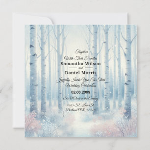 Invitation Forêt de bouleau bleu givré pour mariage