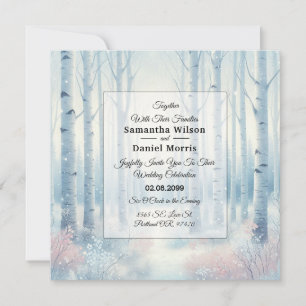 Invitation Forêt de bouleaux bleus givrés pour mariage