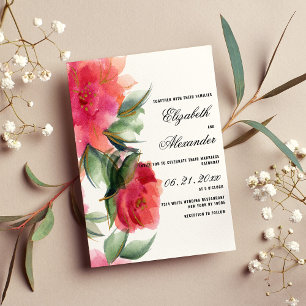 Invitation Forêt de corail rose chaud vert or rose mariage