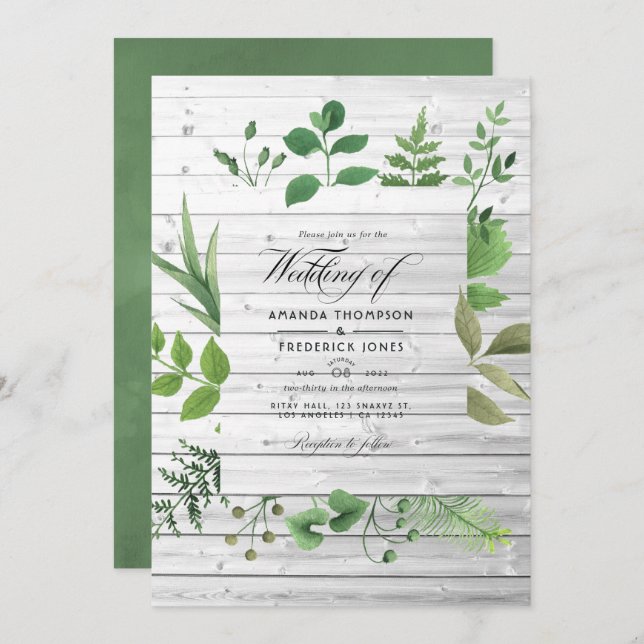 Invitation Forêt de forêt verte Mariage rustique Photo (Devant / Derrière)
