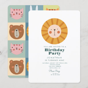 Invitation Forêt de Lion simple mignonne avec animaux Anniver