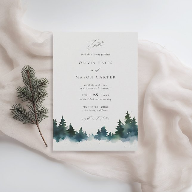 Invitation Forêt de montagnes Outdoor Rustique élégant mariag (winter wedding invitation christmas botanical modern sleek pine tree elegant contemporary rustic)