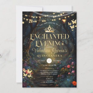 Invitation Forêt de papillons Quinceañera 15 Anos Fleurs Or