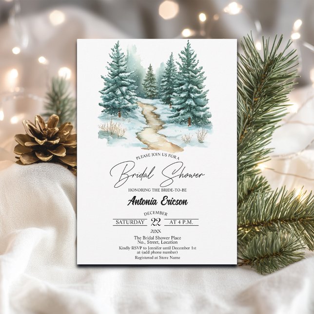 Invitation Forêt de pins en Fête des mariées épaisse de neige (Créateur téléchargé)