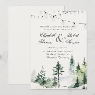 Invitation Forêt de pins, Mariage avec guirlandes lumineuses